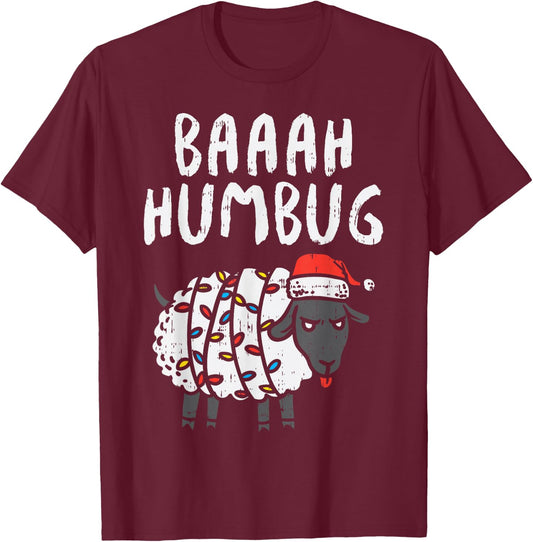 Baaah Humbug Sheep Xmas Lights Funny Anti Christmas Gift T-Shirt - T-Shirt | Maroon