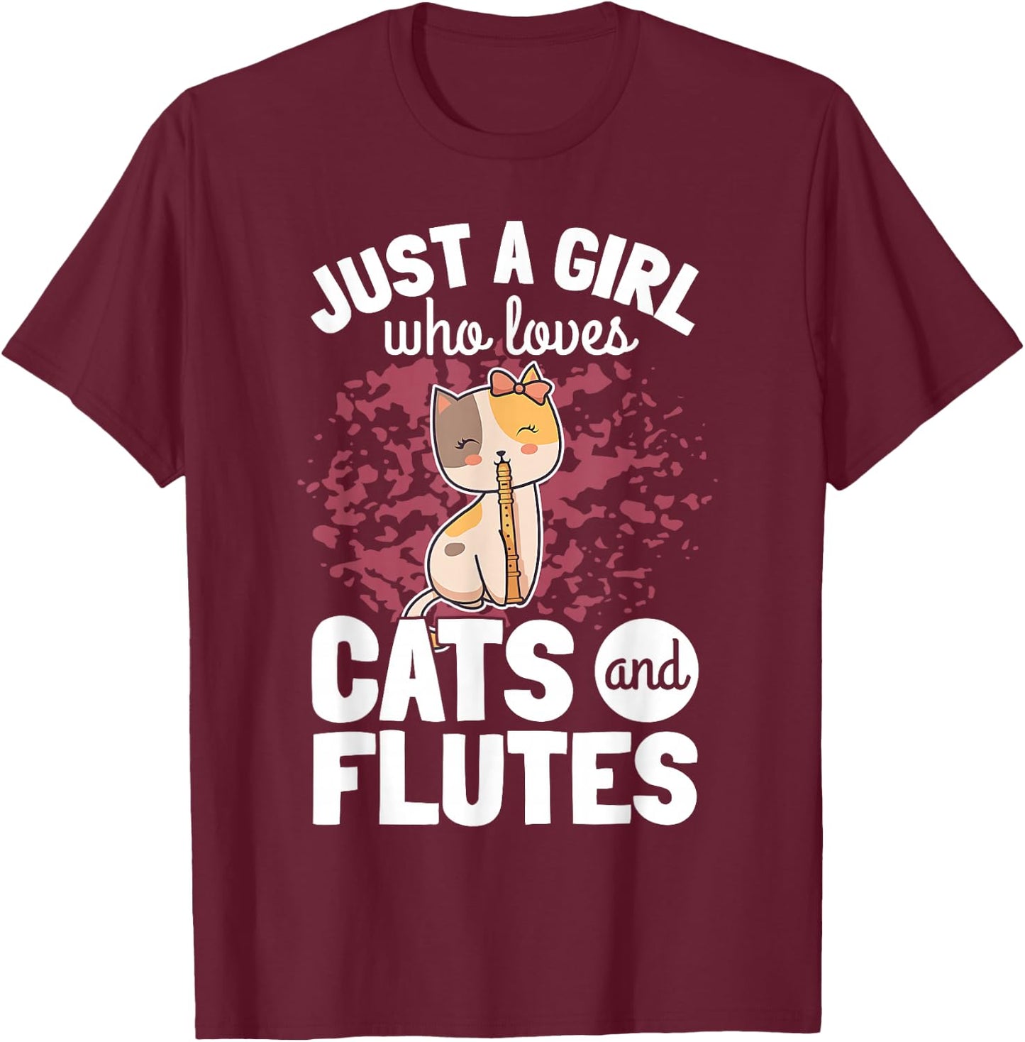 Flten-Geschenke Cat Plays Flute - Men's Black Small Classic Fit Short Sleeve - Flute Player - Casual Vacation Wear - Cute Theme T-Shirt - T-Shirt | Maroon