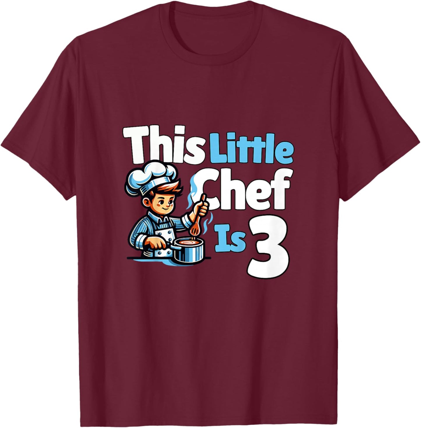 Kids Chef Cooking Kirchen 3 Year Old 3rd Birthday Boy T-Shirt - T-Shirt | Maroon