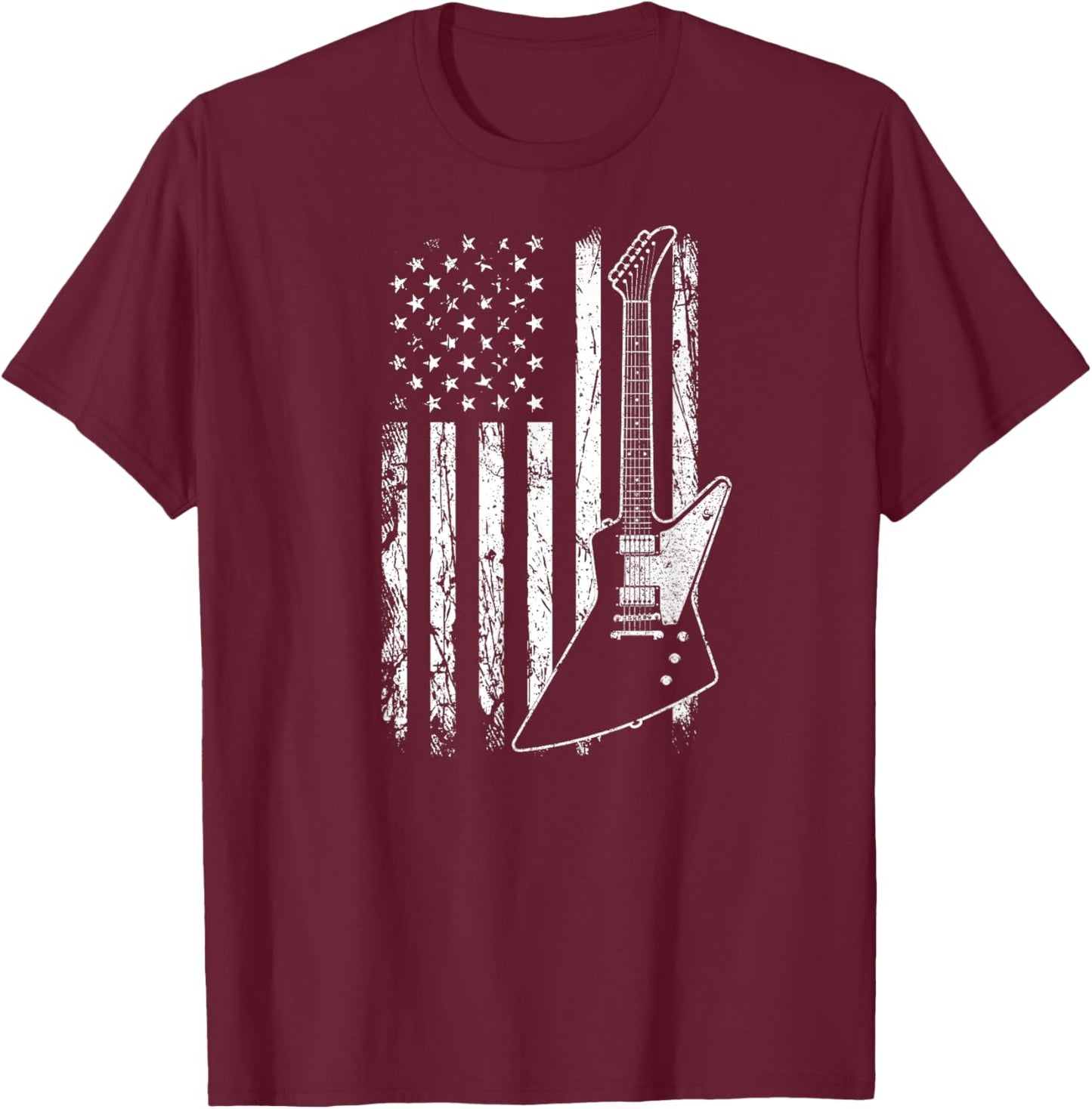 Patriotic Explorer Type Guitar Player American Flag Women Men T-Shirt - T-Shirt | Maroon