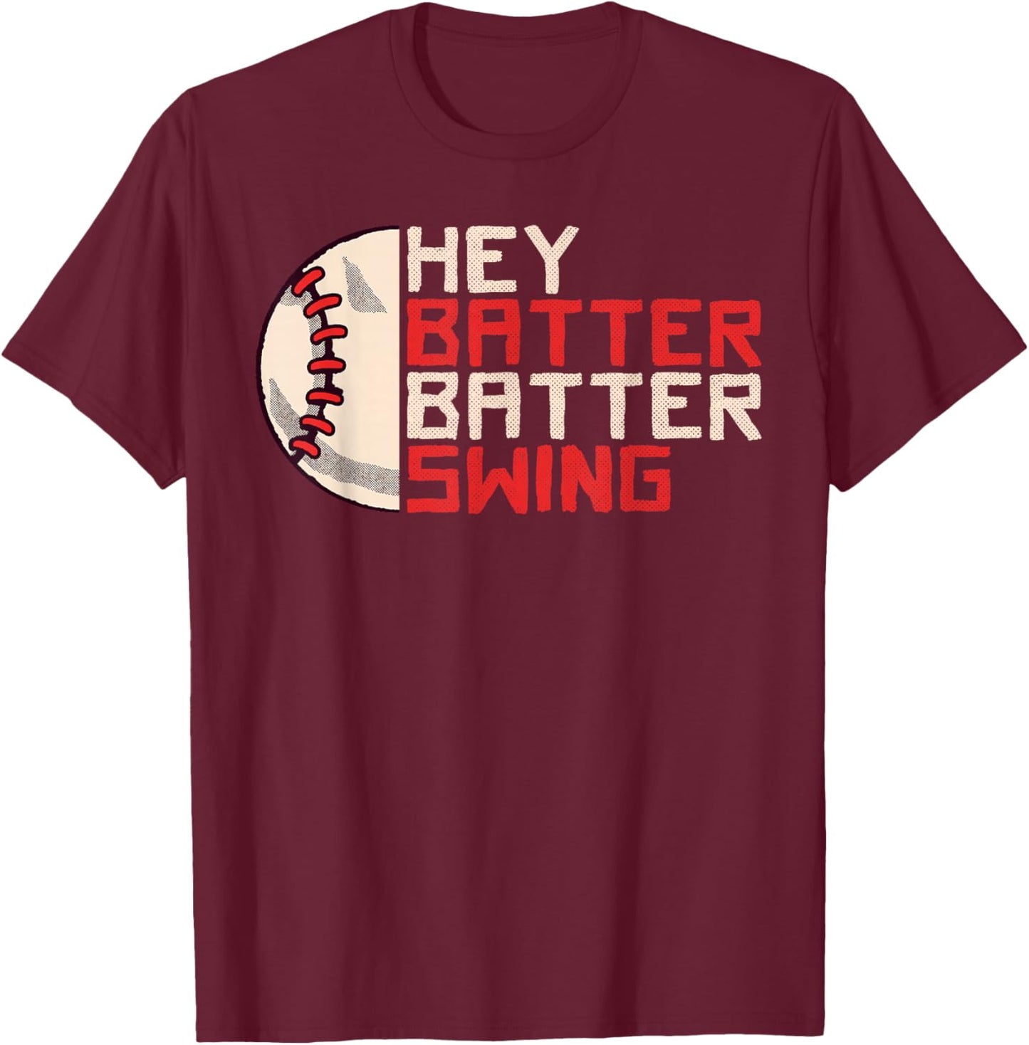 Funny Baseball Hey Batter Batter Swing Kids Retro T-Shirt - T-Shirt | Maroon