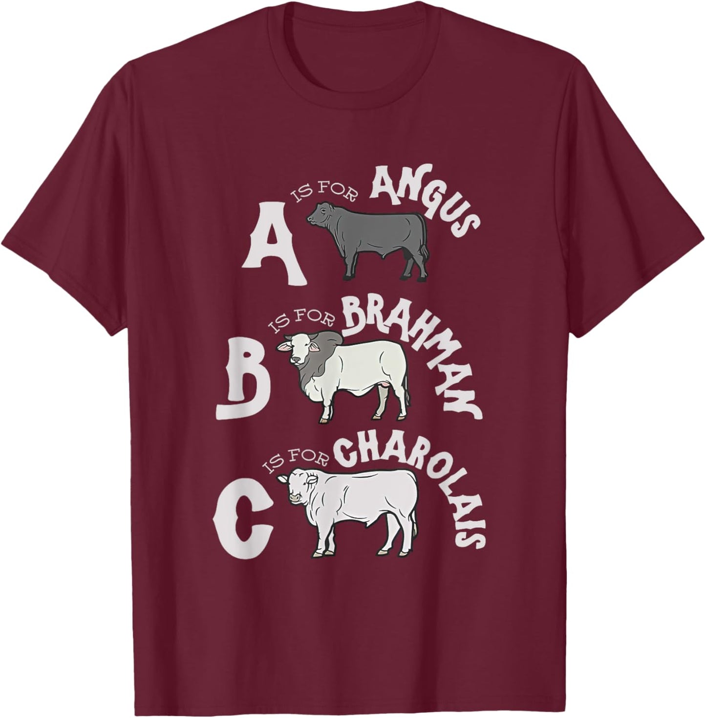 Cow Alphabet Kids Retro ABC Angus Brahman Charolais Toddlers T-Shirt - T-Shirt | Maroon