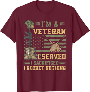 Patriotic US Army Veteran I Served Sacrificed Regret Nothing T-Shirt - T-Shirt | Maroon