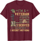 Patriotic US Army Veteran I Served Sacrificed Regret Nothing T-Shirt - T-Shirt | Maroon