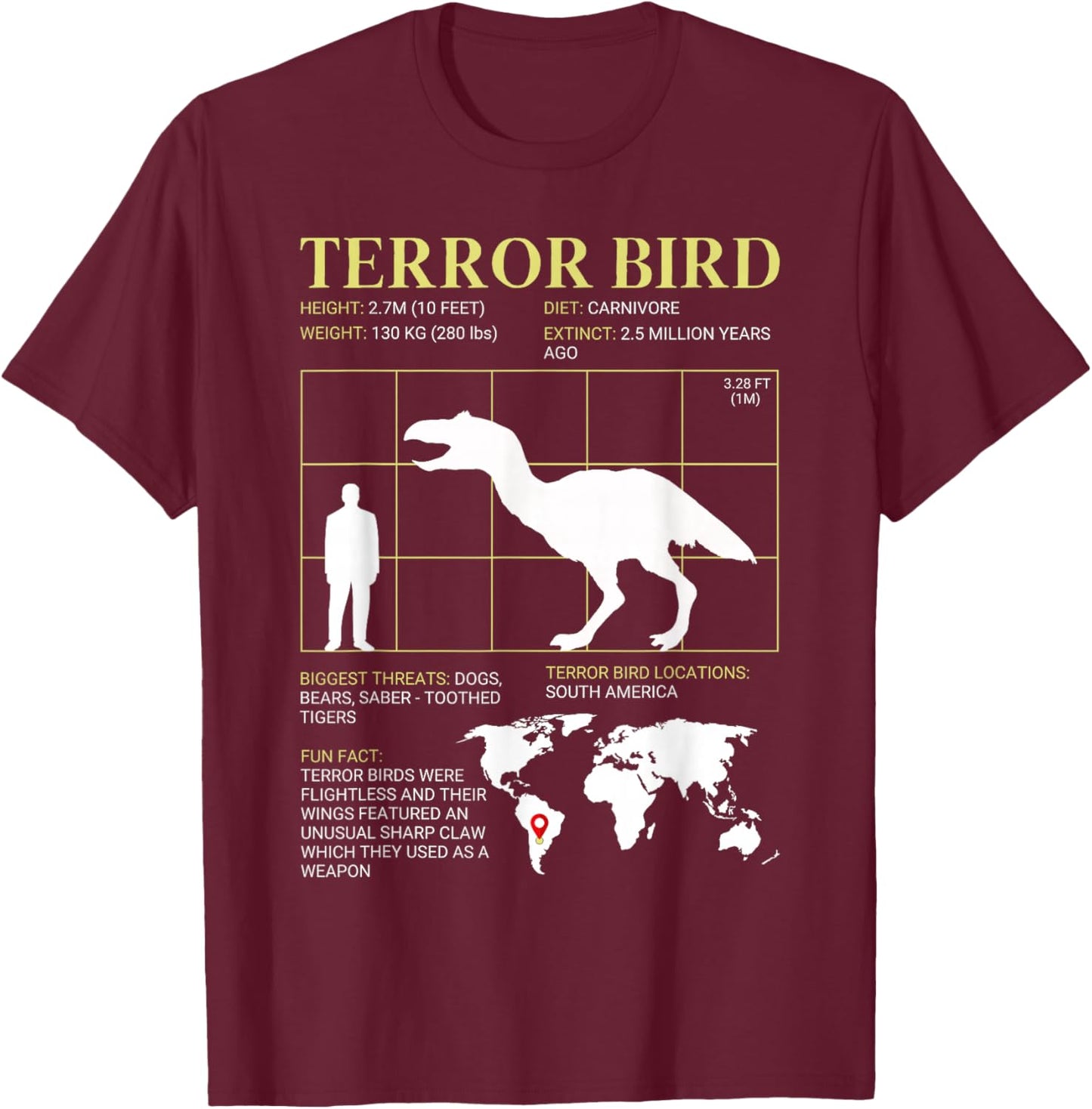 Terror Bird Extinct Giant Flightless Bird T-Shirt - T-Shirt | Maroon