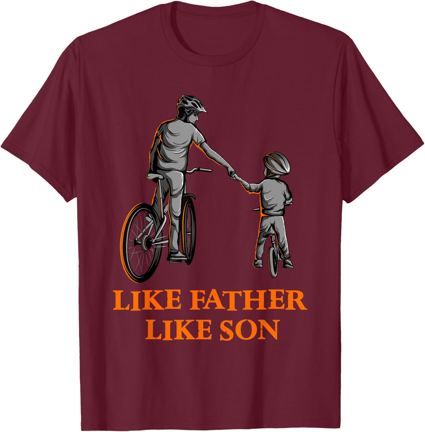 Cycling Father and Son Bicycle Riding Dad and Boy Gift T-Shirt - T-Shirt | Maroon