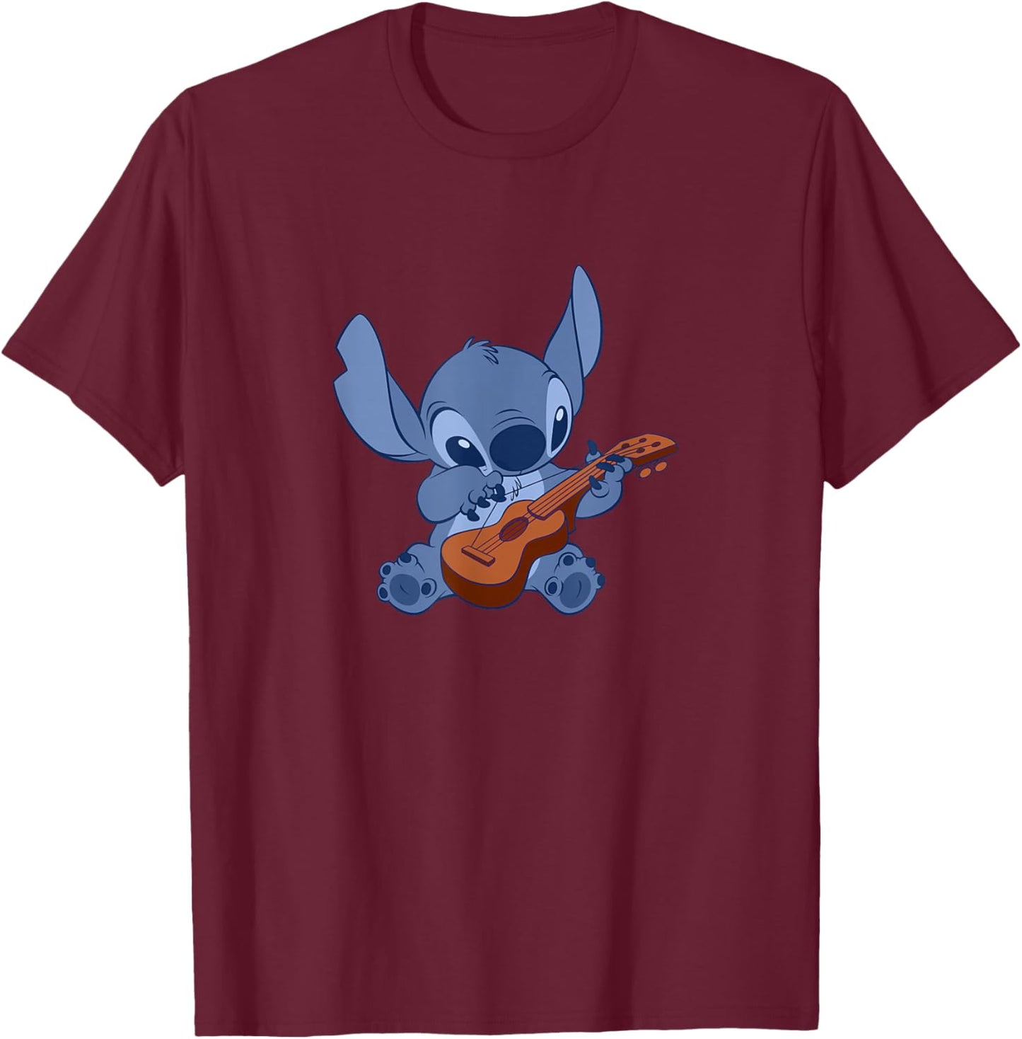 Disney Lilo & Stitch Adorable Ukulele Musical Portrait T-Shirt - T-Shirt | Maroon