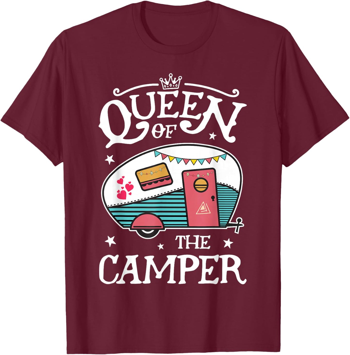 Queen of The Camper Funny Camping Outdoor Women Girls Zip T-Shirt - T-Shirt | Maroon
