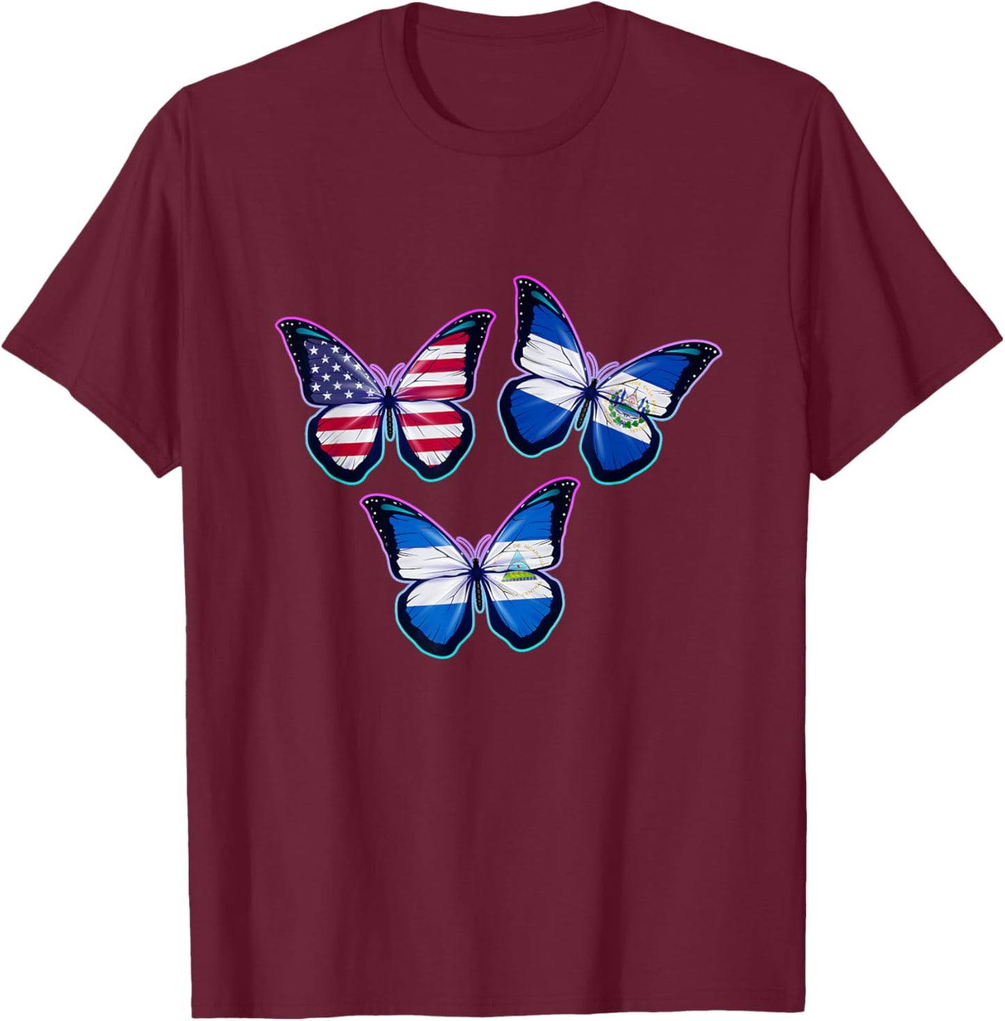 Multiculti Heritage. El Salvador, Nicaragua and the USA T-Shirt - T-Shirt | Maroon