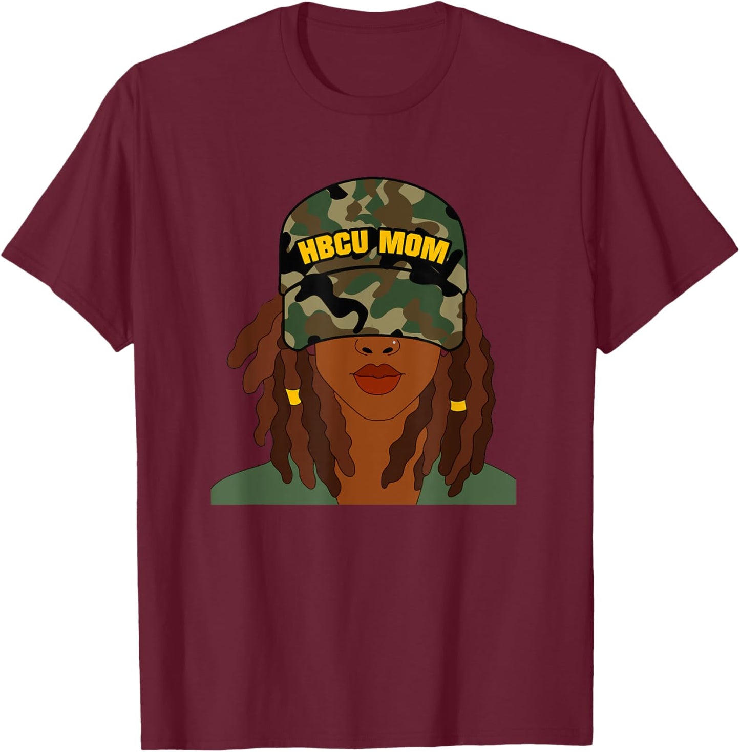 HBCU Mom of Grad Camo Locs T-Shirt - T-Shirt | Maroon