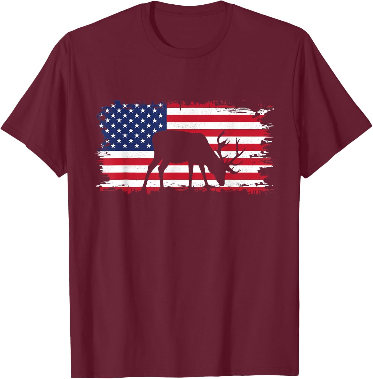 American Flag Outdoor Clothing - Antlers Deer T-Shirt - T-Shirt | Maroon
