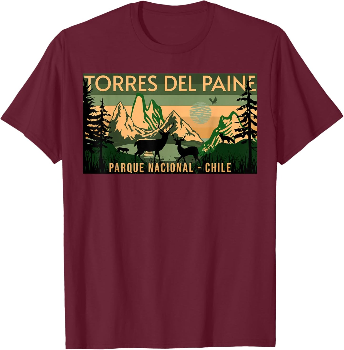 Parque Nacional Torres del Paine Chile , Small, Black T-Shirt - T-Shirt | Maroon