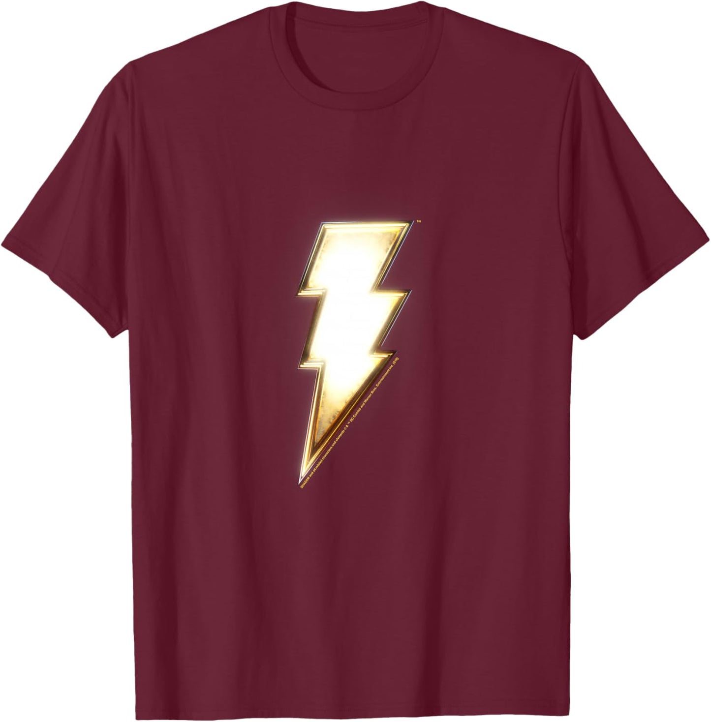 Kids Shazam! Vintage Gold Lightning Center Super Hero Youth Logo T-Shirt - T-Shirt | Maroon