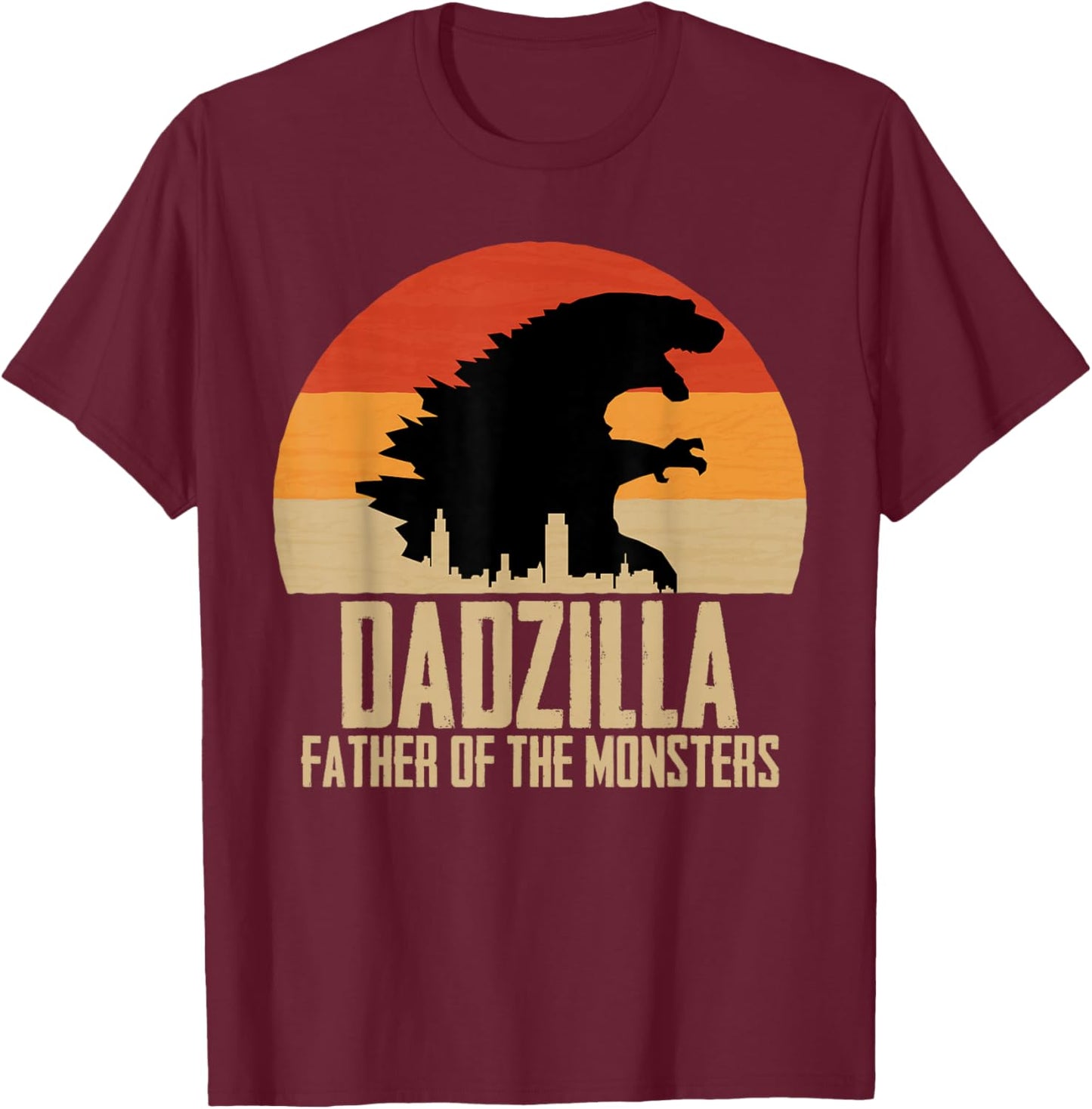Dinosaur Dad Monsters Father's Day Dadzilla Dino Sunset T-Shirt - T-Shirt | Maroon