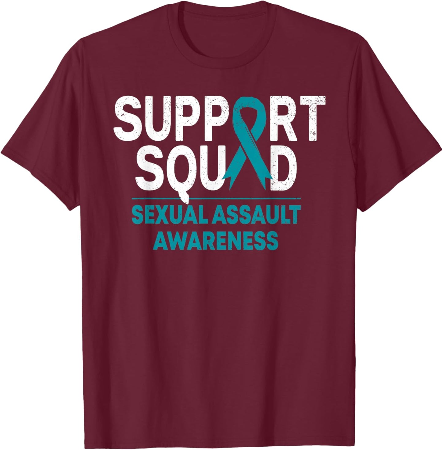 Support Squad Sexual Assault Awareness Month Teal Ribbon T-Shirt - T-Shirt | Maroon