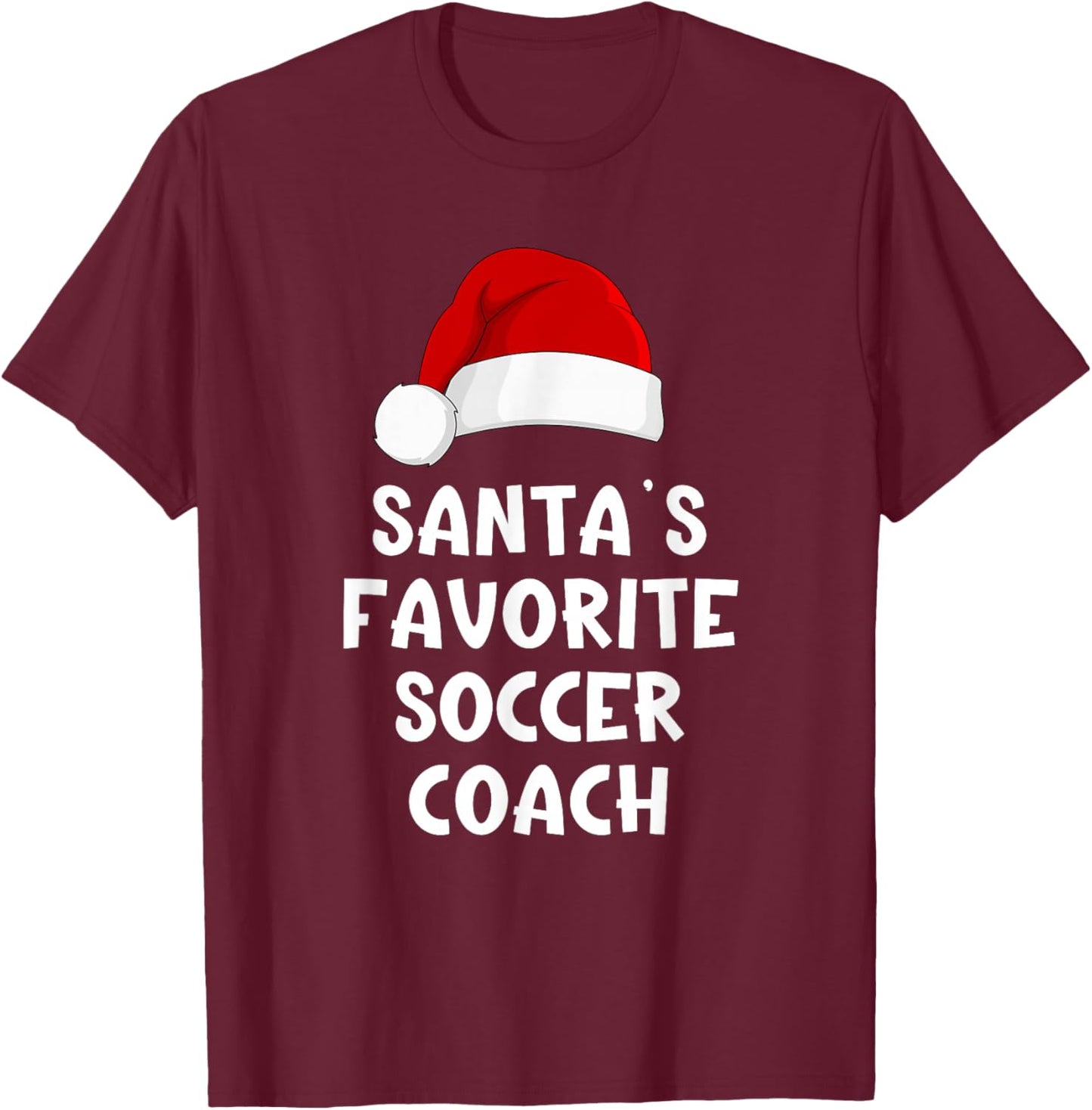 Christmas Santa's Favorite Soccer Coach Funny Xmas Pajama T-Shirt - T-Shirt | Maroon