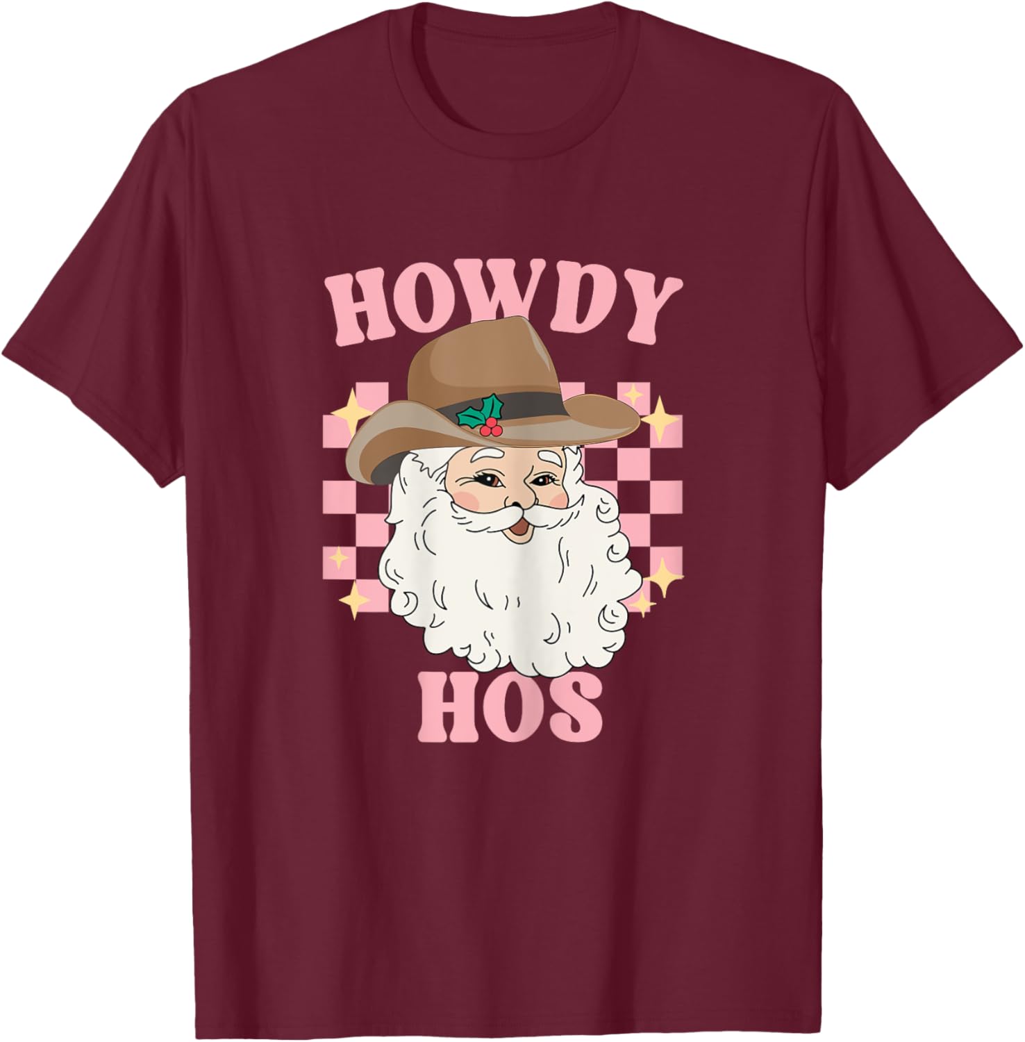 Country Cowboy Christmas Howdy Hos Groovy Western Santa T-Shirt - T-Shirt | Maroon