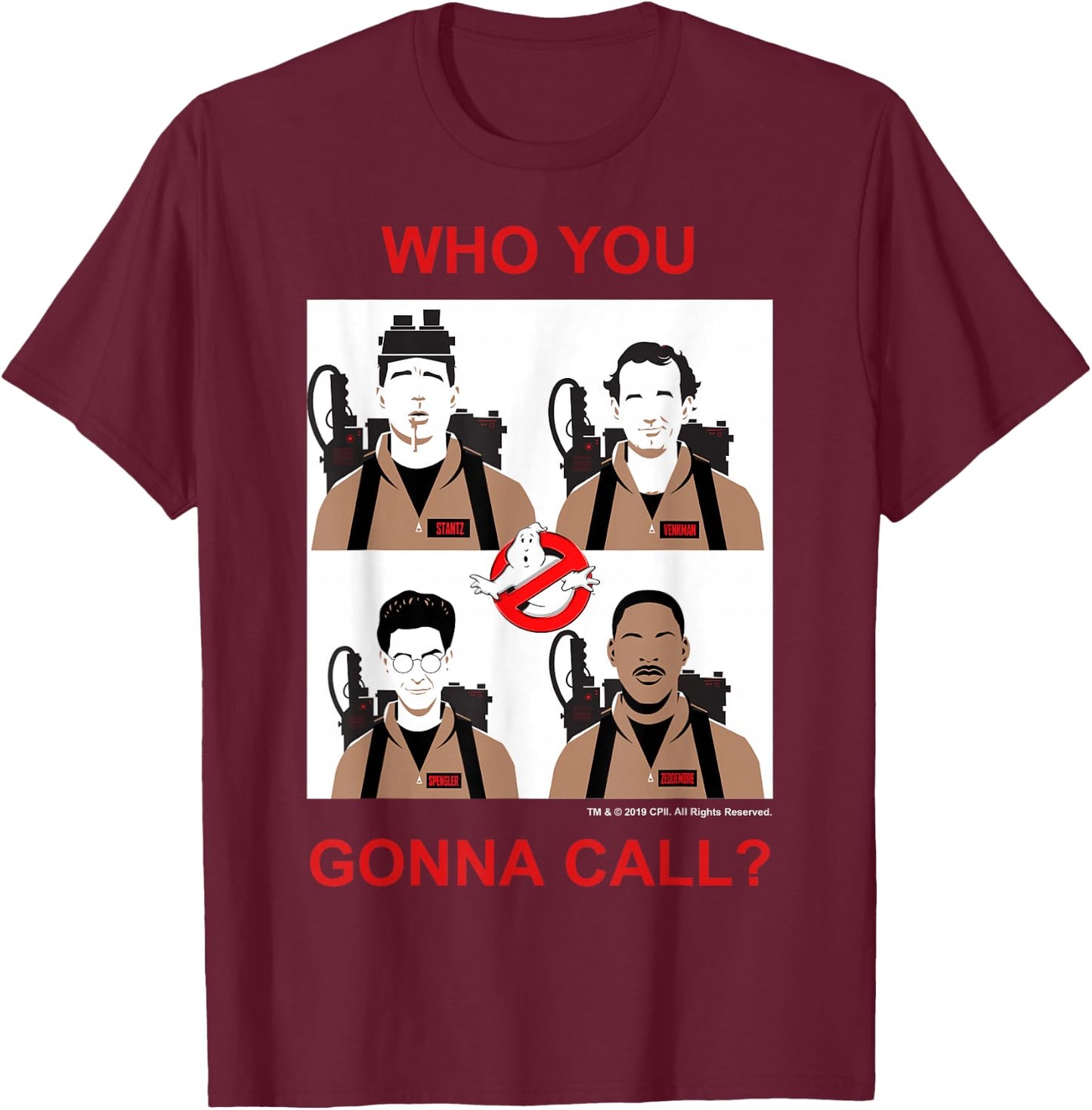 Ghostbusters Who You Gonna Call Group Shot Panels T-Shirt - T-Shirt | Maroon