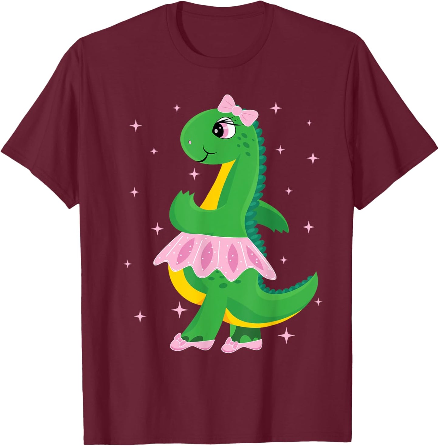 Cute Dinosaur Ballerina in Tutu T-Shirt - T-Shirt | Maroon