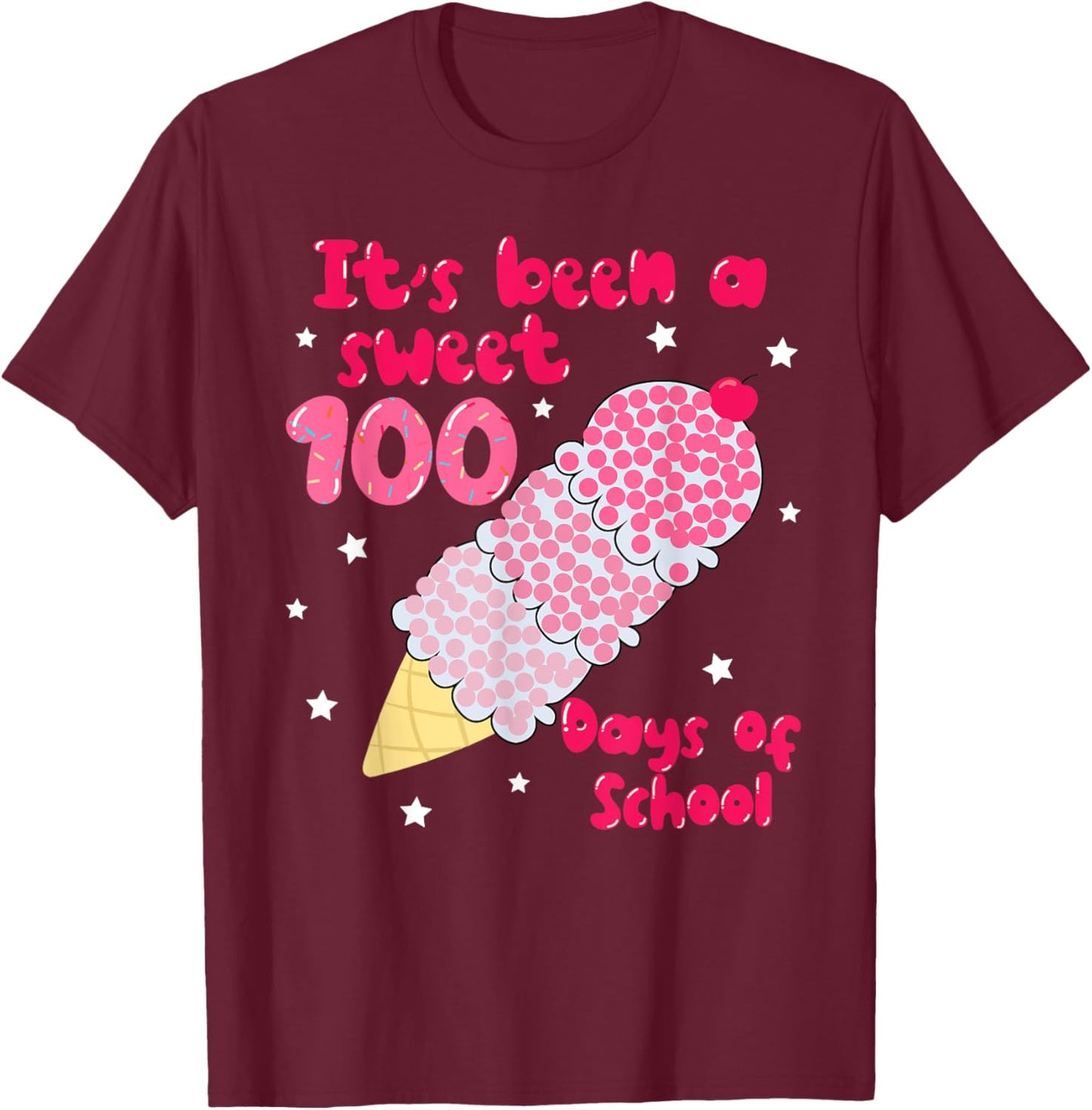 Groovy Ice Cream Cone 100 Days Of School Teacher Student T-Shirt - T-Shirt | Maroon