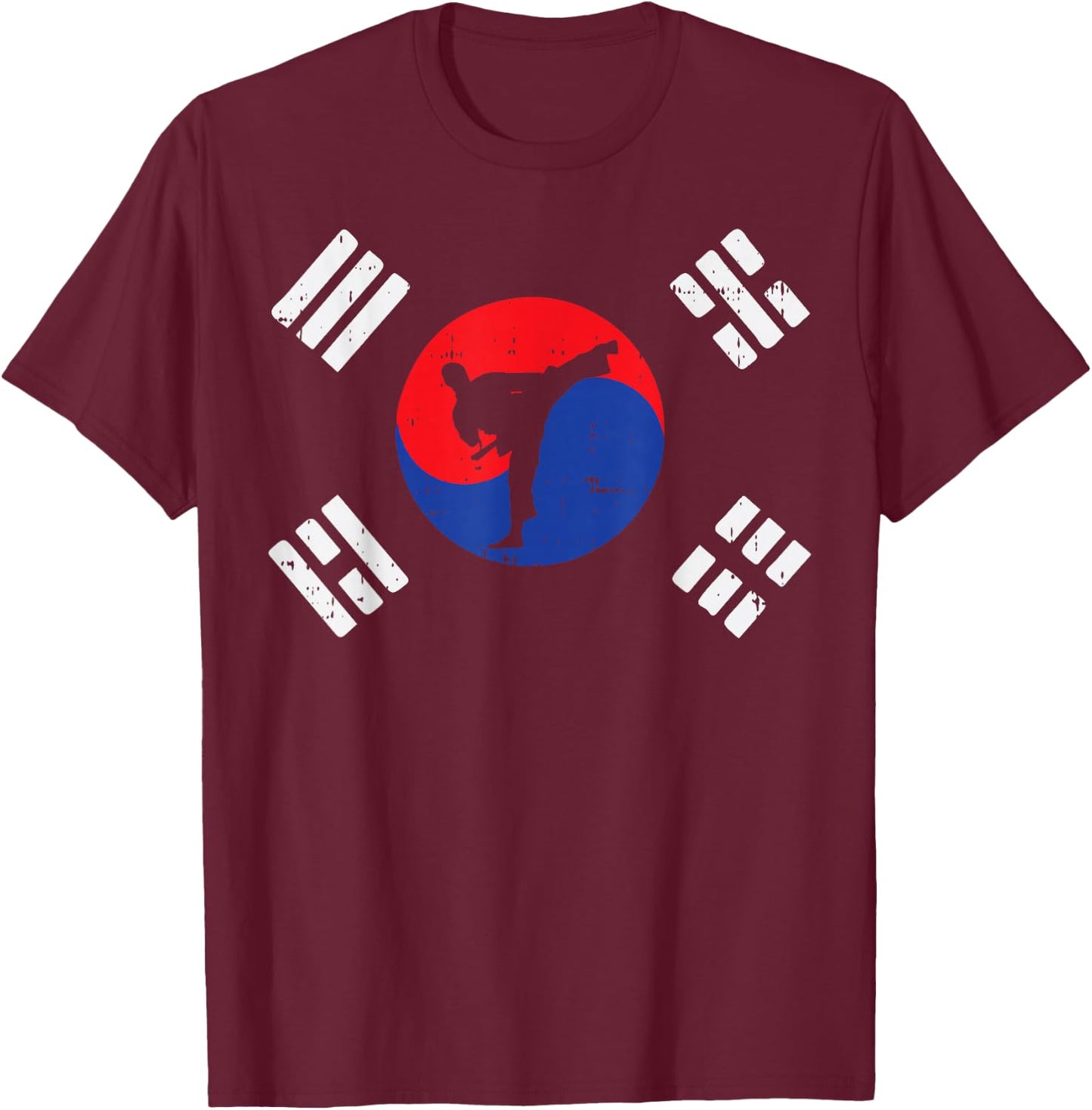 Taekwondo South Korea Flag Vintage Korean Martial Arts Gift T-Shirt - T-Shirt | Maroon