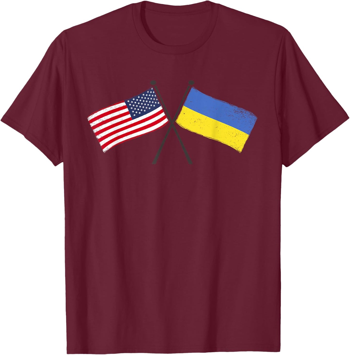 USA Ukraine Crossed Flags American Ukrainian Friendship T-Shirt - T-Shirt | Maroon
