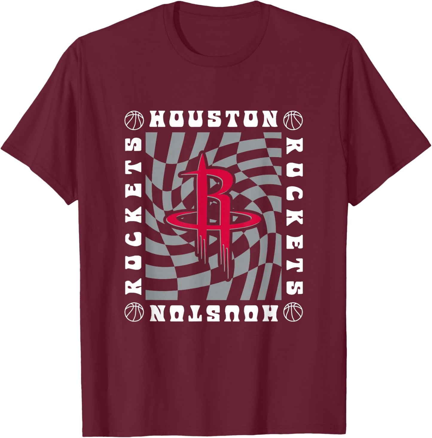 NBA Houston Rockets Retro Checkerboard Wave T-Shirt - T-Shirt | Maroon