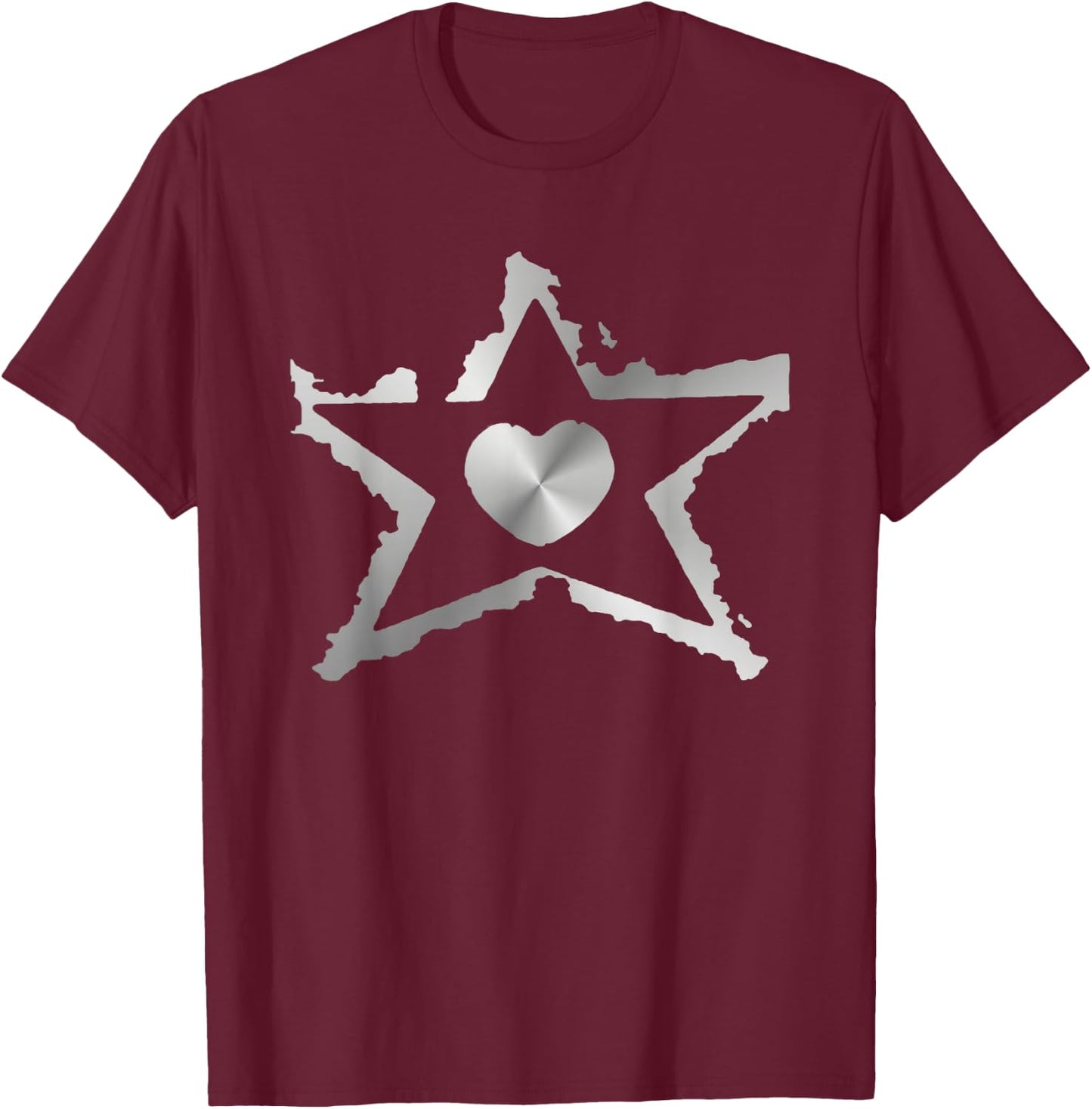 Silver Star Heart T-Shirt - T-Shirt | Maroon