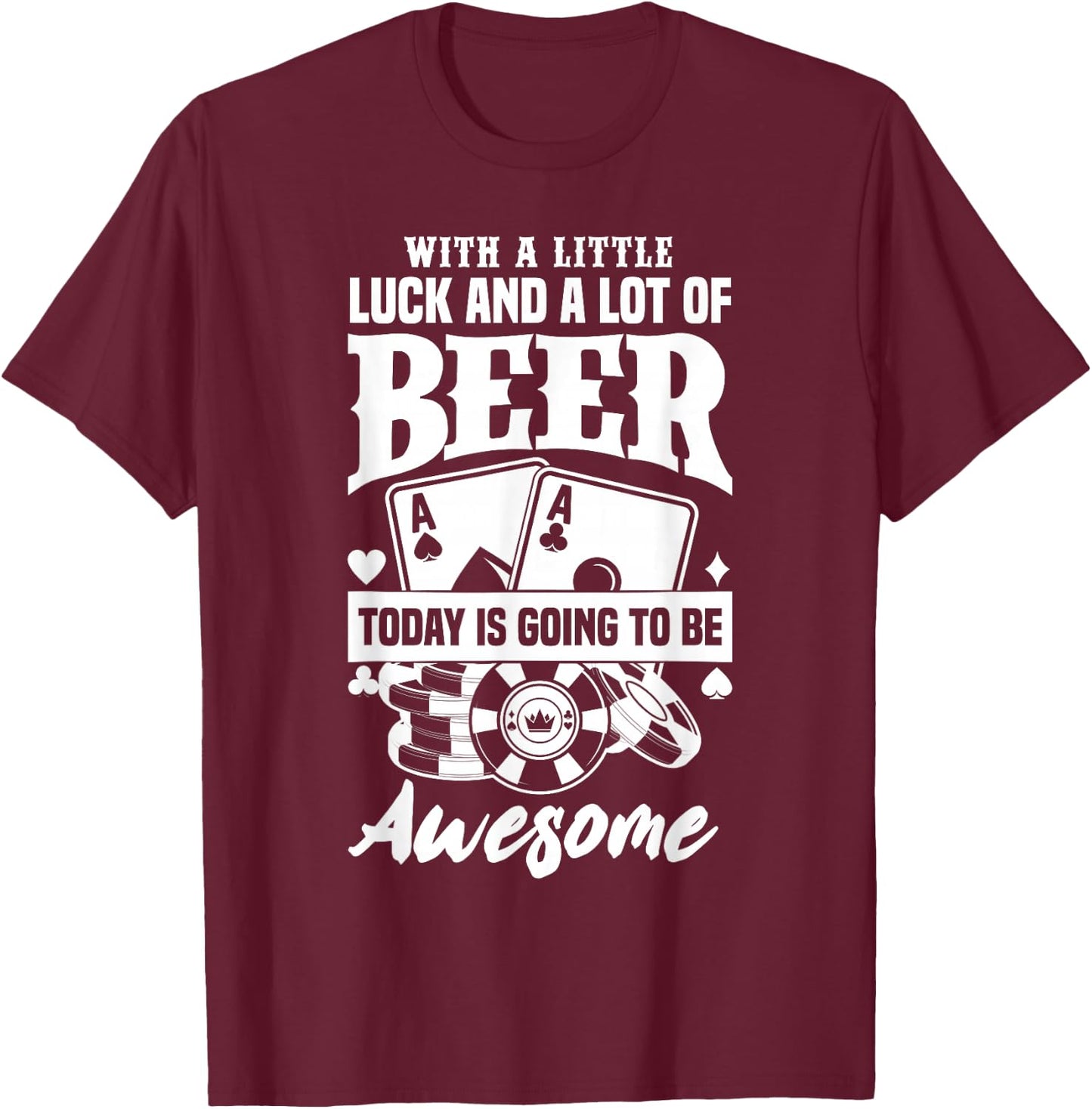 Funny Slot Machine Beer Casino Las Vegas Gambling Gambler T-Shirt - T-Shirt | Maroon