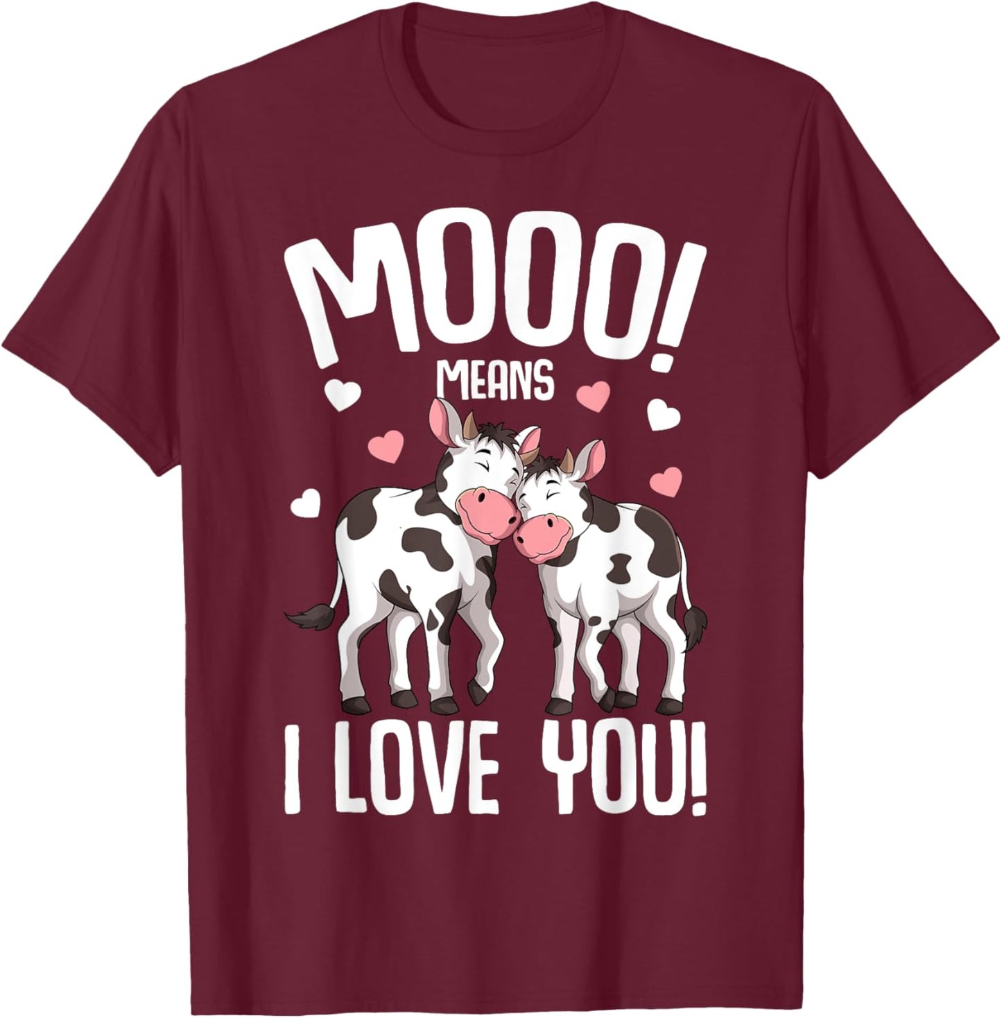 Cow Moo Women Kids Girls T-Shirt - T-Shirt | Maroon