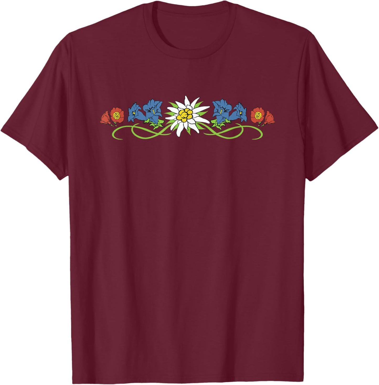 The Most Beautiful Alpine Flowers - Edelweiss Gentian Alpine Rose T-Shirt - T-Shirt | Maroon