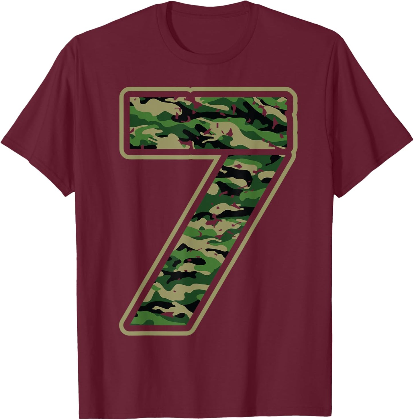 Cute Camouflage 7th Birthday Gift | 7 Years Old Boy Girl Kid T-Shirt - T-Shirt | Maroon