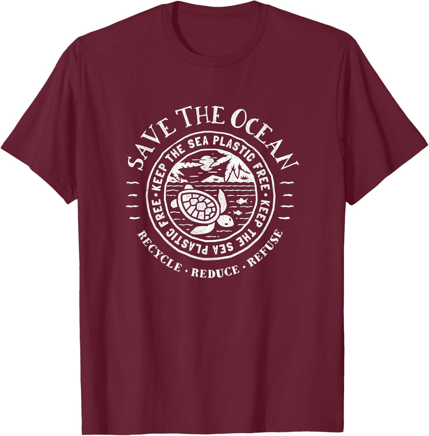 Ocean Conservancy - Please Keep Sea Plastic Free T-Shirt - T-Shirt | Maroon