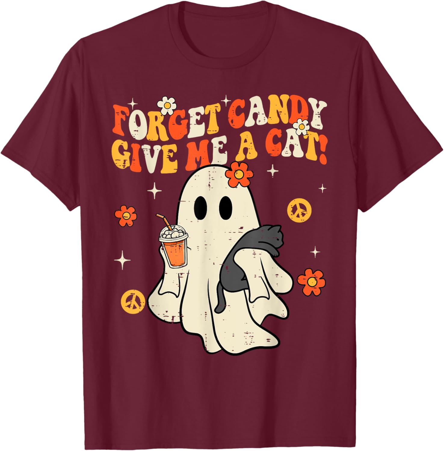Halloween Black Cat Forget Candy Give Me Cat Kids Men Women T-Shirt - T-Shirt | Maroon