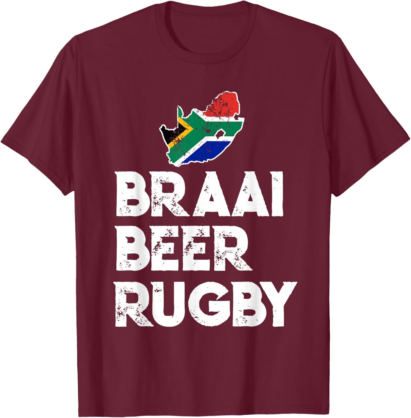 South African Braai Beer Rugby Flag Patriotic T-Shirt - T-Shirt | Maroon