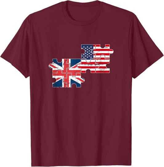 USA UK Vintage Flag British American T-Shirt - T-Shirt | Maroon