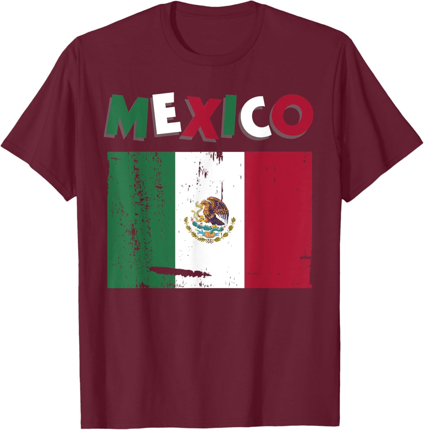 Mexico Vintage Mexican Flag Pride Hat Jersey T-Shirt - T-Shirt | Maroon