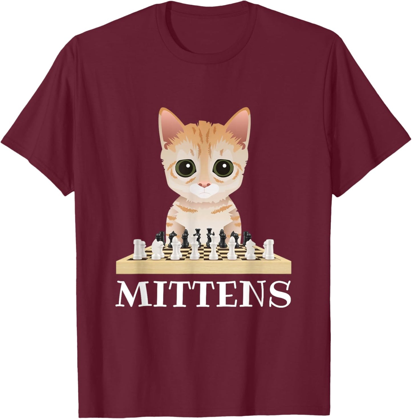 Mittens Cat Playing Chess Game Women T-Shirt - T-Shirt | Maroon