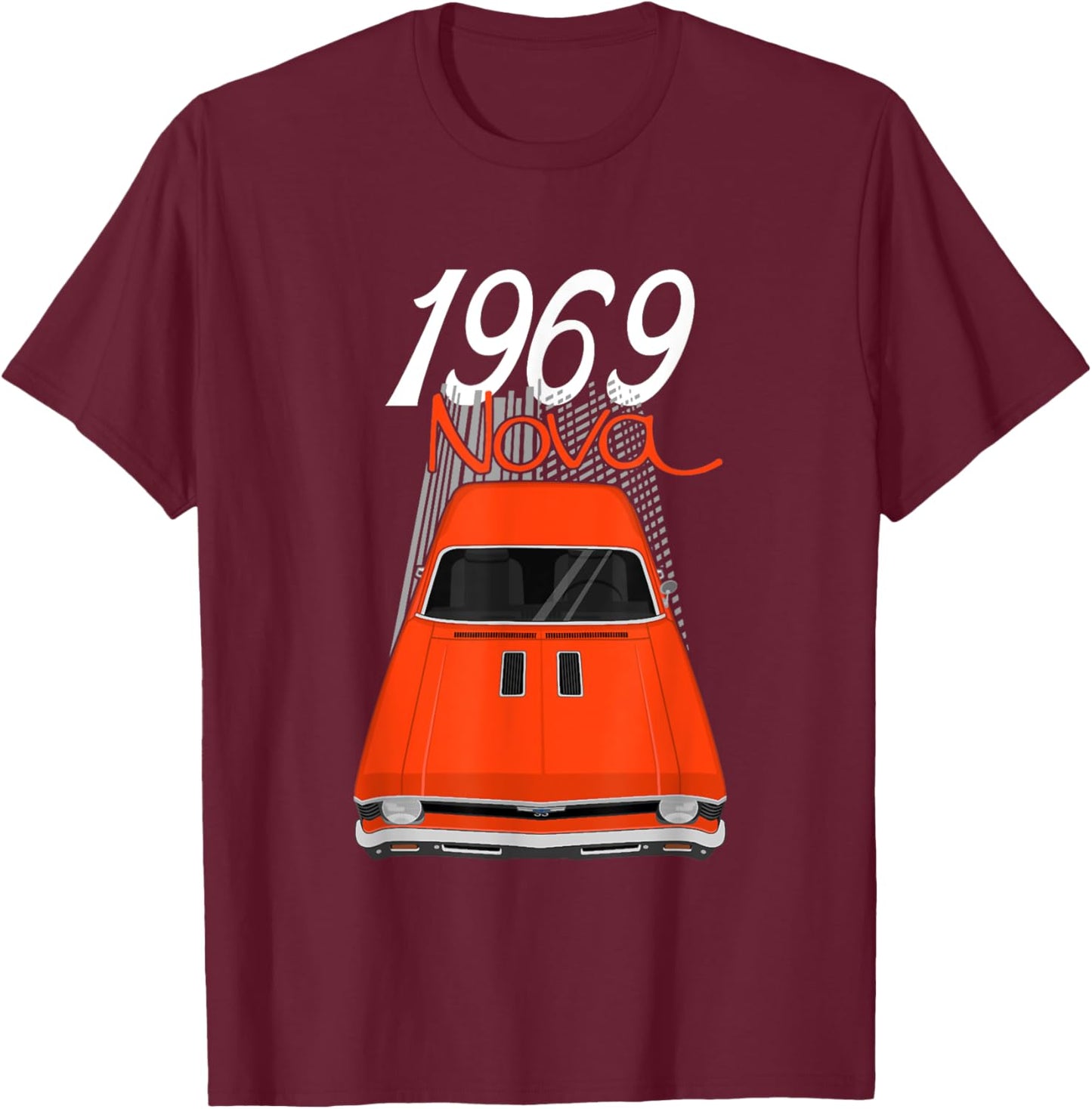 1969 69 Chevys Nova 2 Classic Car Old School Muscle Car T-Shirt - T-Shirt | Maroon
