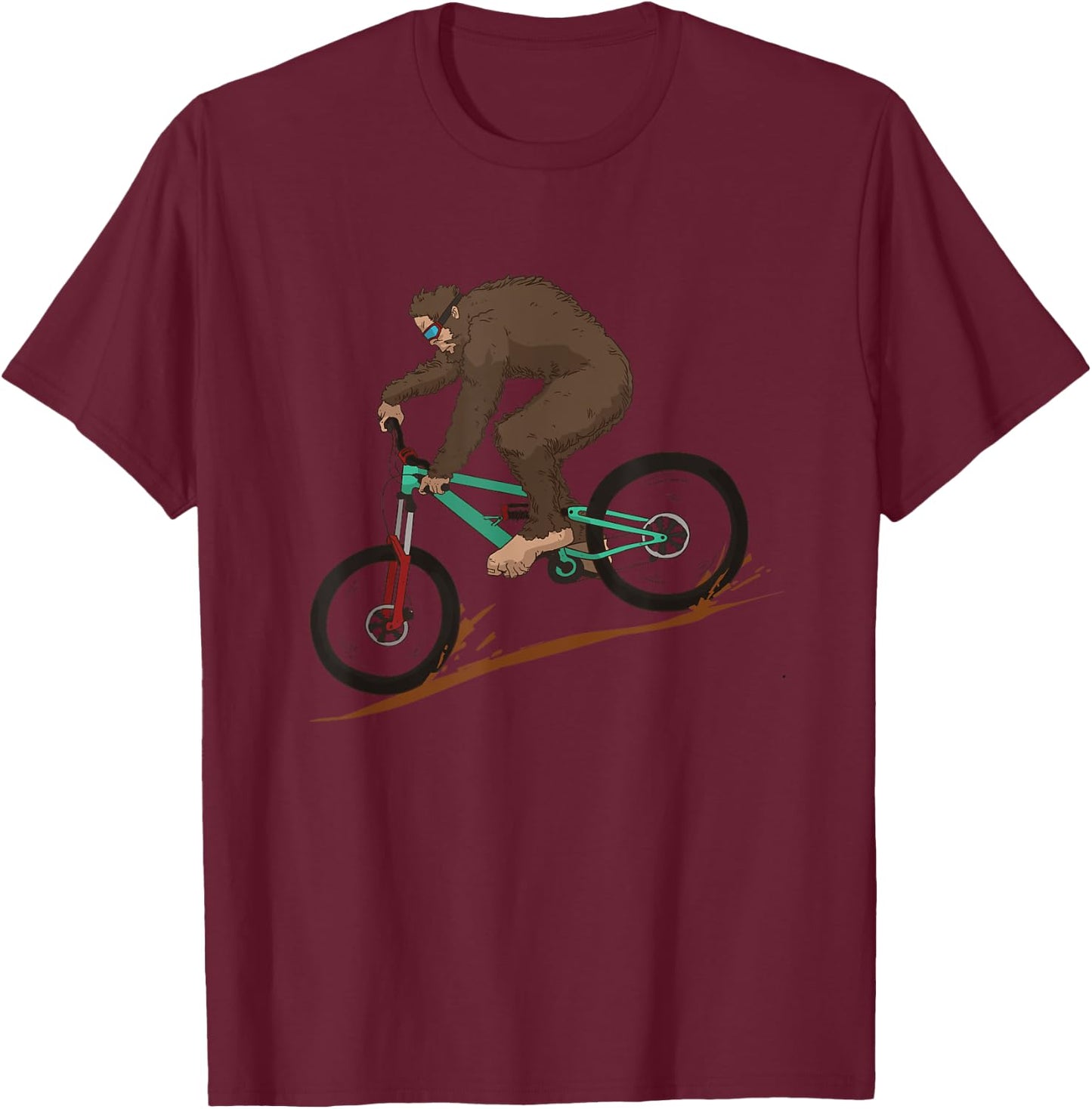 Funny Bigfoot Mountain Bike Downhill MTB Mountain Biking T-Shirt - T-Shirt | Maroon