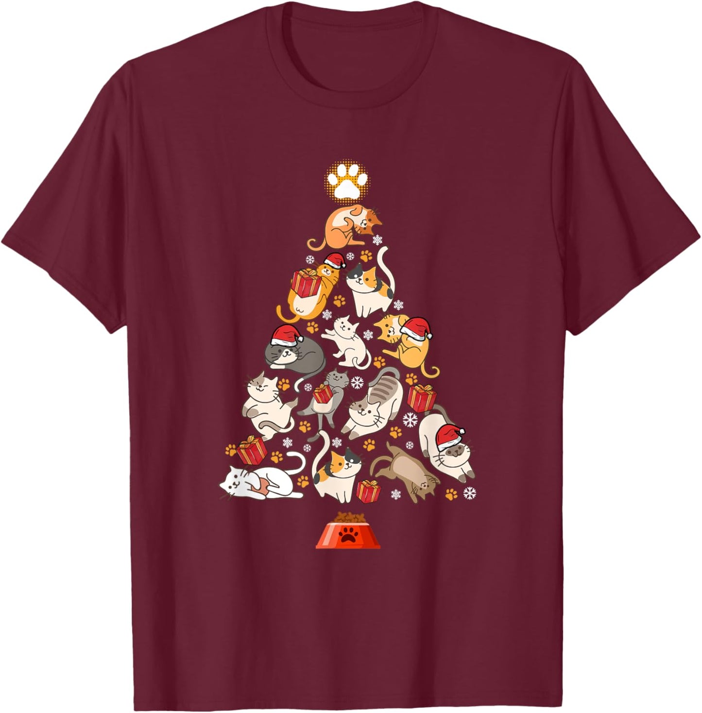 Funny Cats Christmas Men Kids Women Cat Ugly Christmas T-Shirt - T-Shirt | Maroon