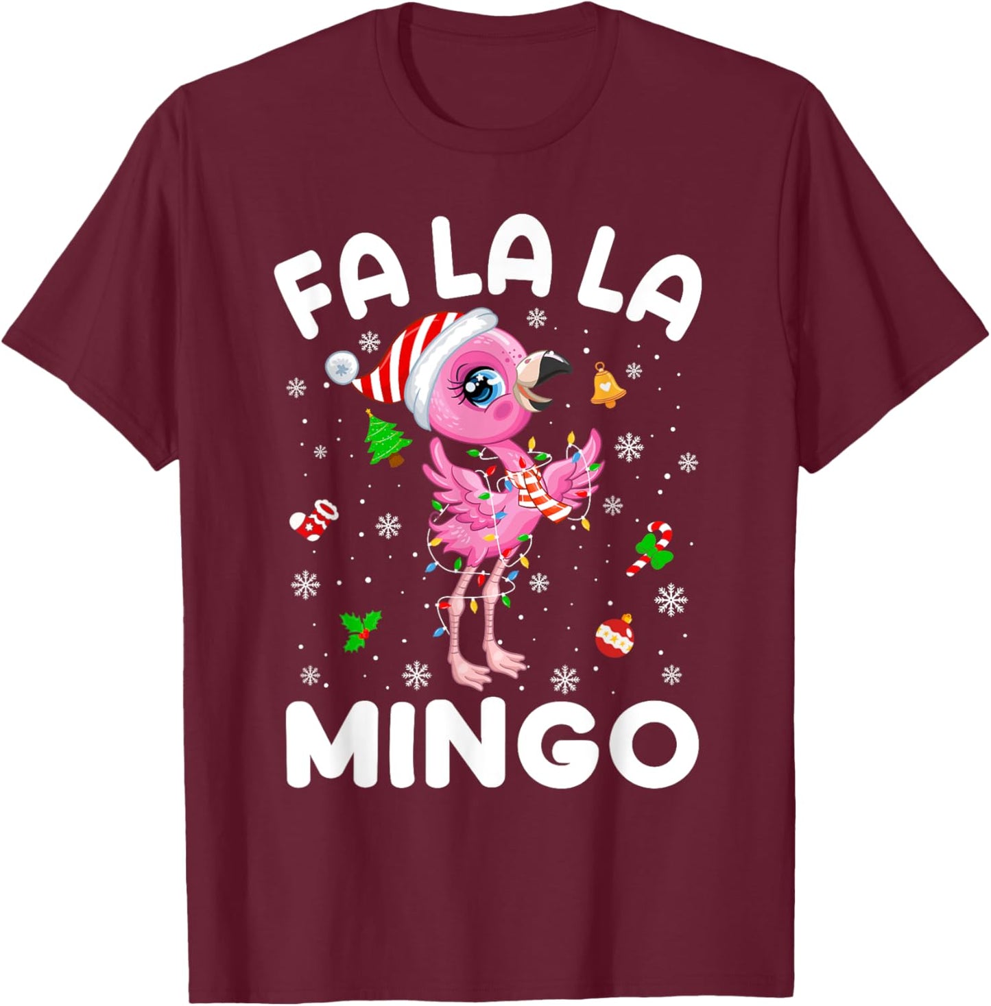 Fa La La Mingo Flamingo Christmas Santa Hat Xmas Pajamas T-Shirt - T-Shirt | Maroon