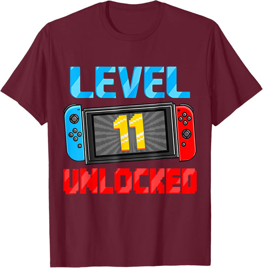 Level 11 Unlocked Gamer 11th Birthday Gift Video Game Boys T-Shirt - T-Shirt | Maroon