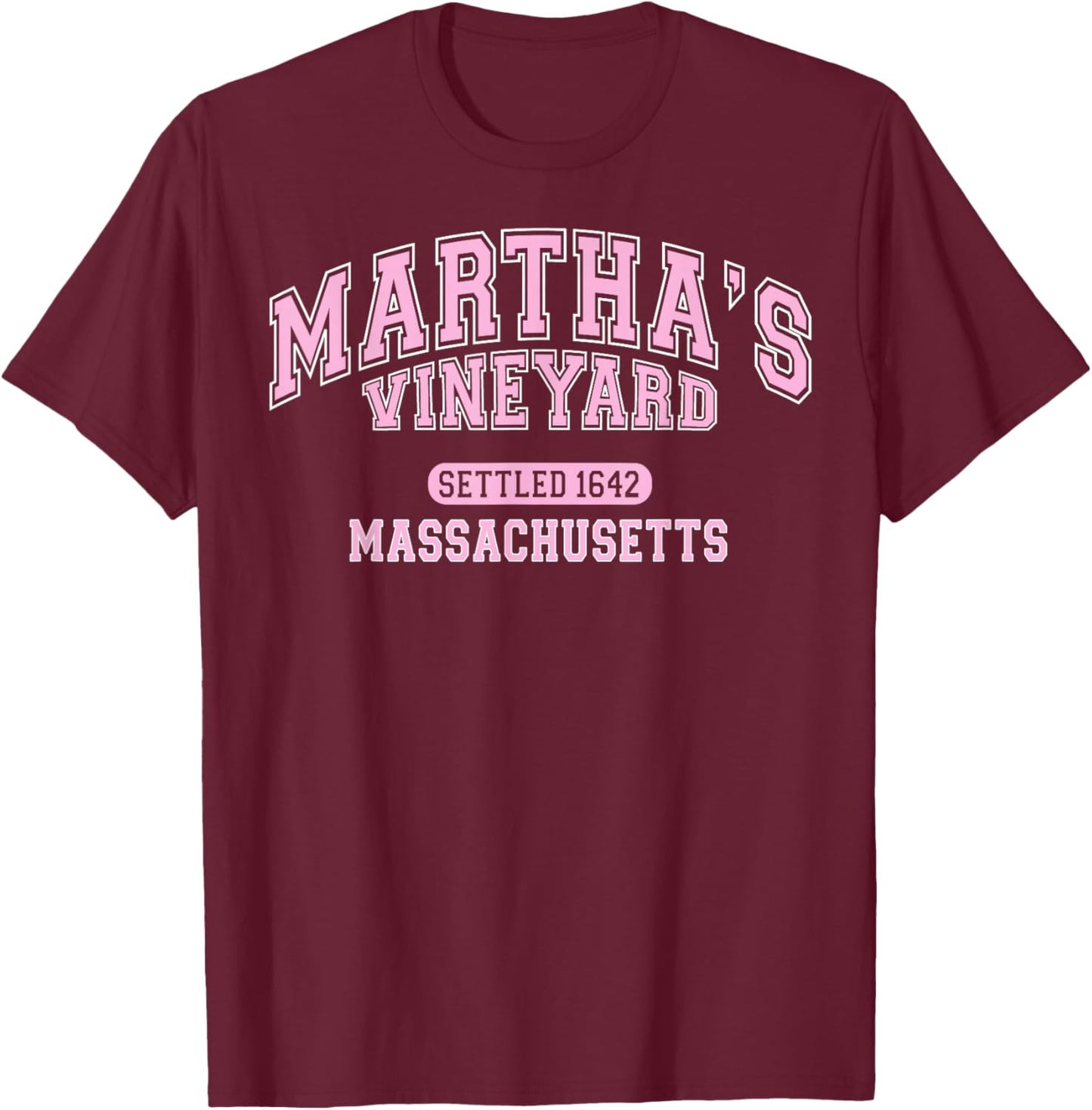 Martha's Vineyard Massachusetts Vintage Sports Pink T-Shirt - T-Shirt | Maroon