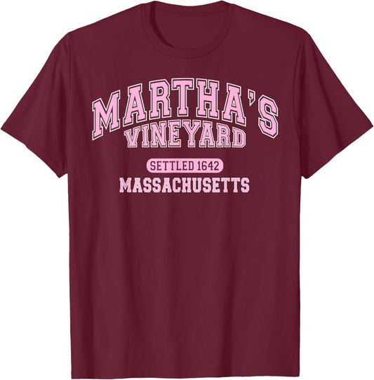Martha's Vineyard Massachusetts Vintage Sports Pink T-Shirt - T-Shirt | Maroon