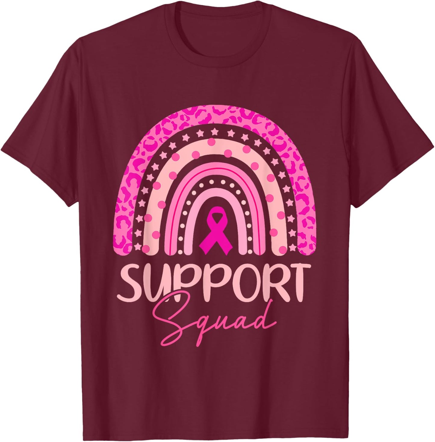 Support Squad Pink Rainbow Breast Cancer Awareness Women T-Shirt - T-Shirt | Maroon