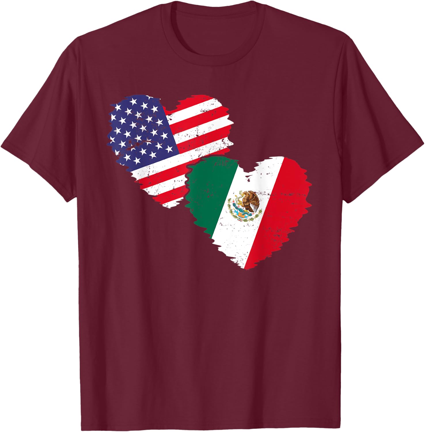 US Flag Mexican Flag Friendship Hearts Mexico Kids Men T-Shirt - T-Shirt | Maroon