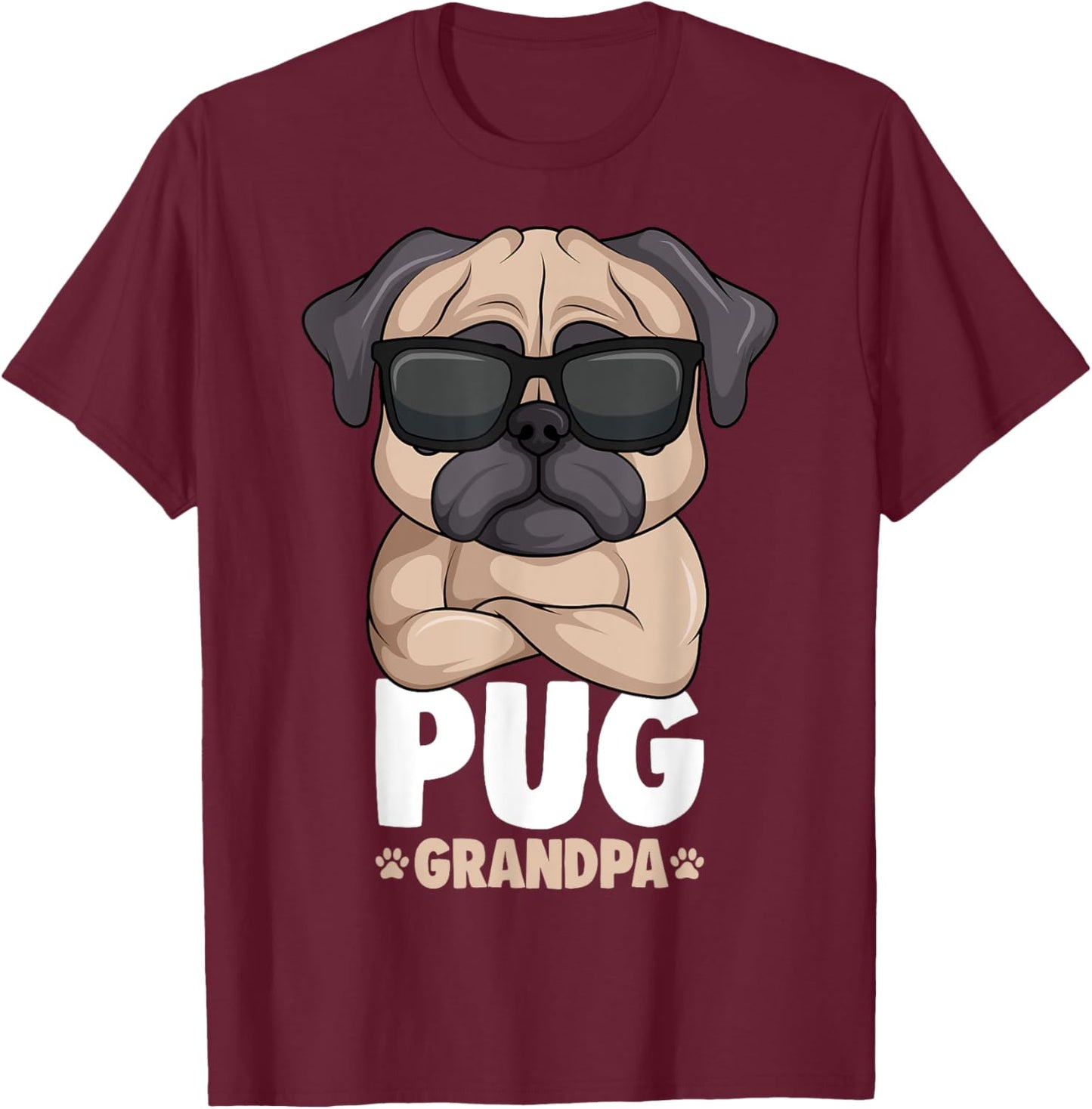 Pug Grandpa Dog T-Shirt - T-Shirt | Maroon