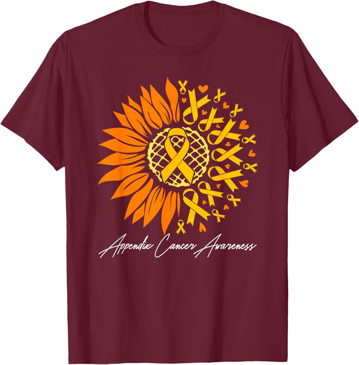 Appendix Cancer Awareness Sunflower T-Shirt - T-Shirt | Maroon