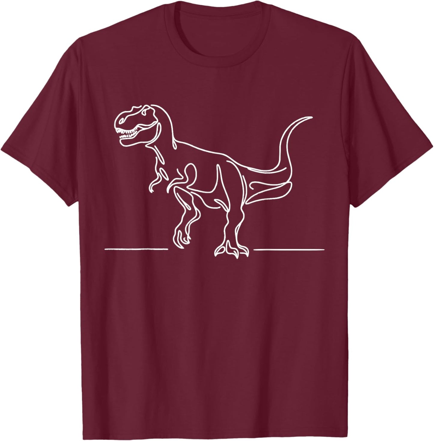 T-Rex Dinosaur Line Art Prehistoric Beast T-Shirt - T-Shirt | Maroon